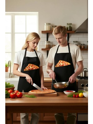 PayBuy Erkek Unisex Mutfak Aşçı Önlüğü Pizza Dilimi Baskılı Dtf Tekniği Rahat Kesim Günlük Modern Şık Zarif