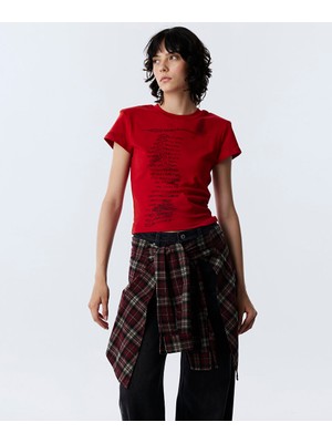 Twist Vatkalı Slogan Baskılı Tişört TW6260070154034
