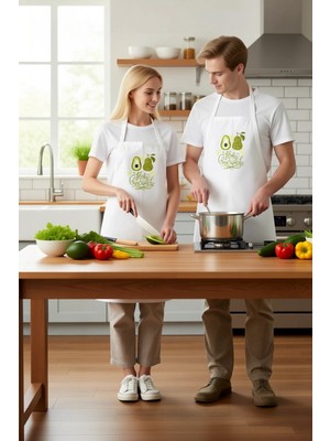 PayBuy Kadın Unisex Mutfak Aşçı Önlüğü Avokado Baskılı Holy Guakamole Motifli Rahat Kesim Günlük Modern
