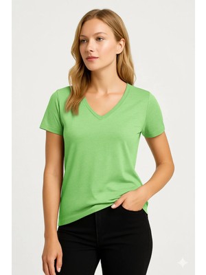Prolet Kadın V Yaka Basic Tişört – Limited Color Drop