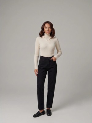 Shevega Mamaliga Siyah Mom Jeans Boyfriend Keten Pantolon