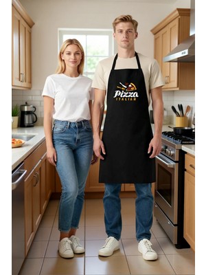 PayBuy Unisex Mutfak Önlüğü Italyan Pizza Baskılı Rahat Kesim Boyundan Askılı Cepli Günlük Aşçı Modern