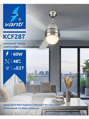 Vanti KCF287 60W Metal 2XE27 3 Kanatlı Lambalı Avizeli Tavan