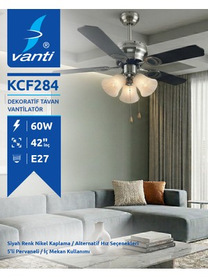 Kendal 5 Kanatlı Metal Dekoratif Tavan Vantilatörü 60W KCF284