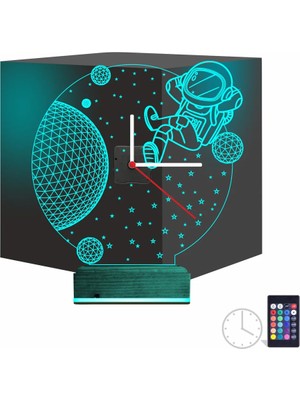 Luvivia Astronot Uzay Gezegen Saatli 3D Lamba