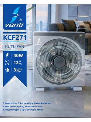 Kendal KCF271 30CM 40W Bakır Motor Hız ve Zaman Ayarlı Kare Vantilatör