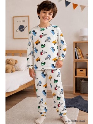 Pina Kids Erkek Çocuk Yeni Sezon Pamuklu Desenli Pijama Takım TKM1022