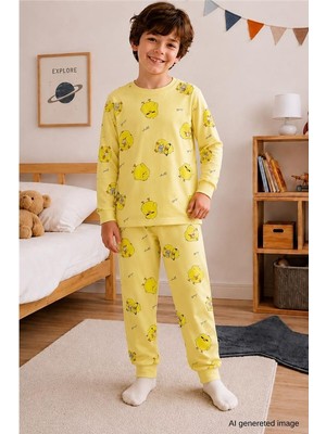 Pina Kids Erkek Çocuk Yeni Sezon Pamuklu Desenli Pijama Takım TKM1022