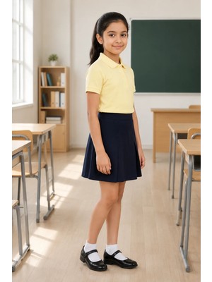 Qkk Çocuk Unisex Açık Sarı Kısa Kollu Polo Yaka Okul Tişörtü %100 Pamuk Lakos Kumaş