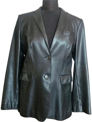 Asus Deri - Le 552 - Hakiki Deri Siyah Kadın Blazer Ceket