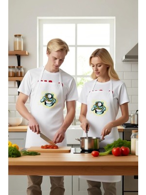 PayBuy Unisex Mutfak Önlüğü Uzay Temalı Astronot Ramen Baskılı Rahat Kesim Günlük Aşçı Modern Şık Konforlu