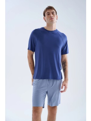 Syah Erkek Viskoz Reglan Kısa Kollu Pijama Üstü