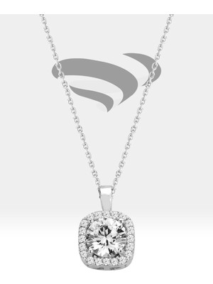 Tayfun Silver Zirkon Pırlanta Kesim Kare Modern 925 Ayar Gümüş Kolye
