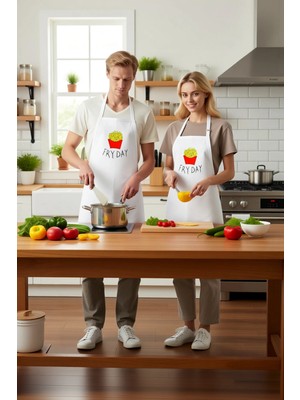 PayBuy Unisex Mutfak Önlüğü Patates Kızartması Baskılı Dtf Dijital Teknik Rahat Kesim Günlük Modern Şık