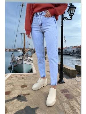 Shevega Buz Mavi Boyfriend Buz Kar Yıkama Mom Jean Kot Pantolon