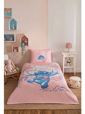 Özdilek Lisanslı Lastikli Çarşaflı Tek Kişilik Çocuk Pike Takımı-Stitch Aloha Pembe