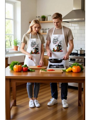 PayBuy Kadın Aşçı Önlüğü Şef Baskılı Mutfak Çalışması Temalı Unisex Rahat Kesim Günlük Modern Şık Konforlu