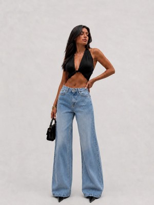 Shevega Madamj Yüksek Bel Buz Mavi Bol Paça Salaş Wide Leg Jean