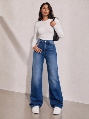 Shevega Kadın Mavi Bol Paça Palazzo Jeans Salaş Kot Pantolon
