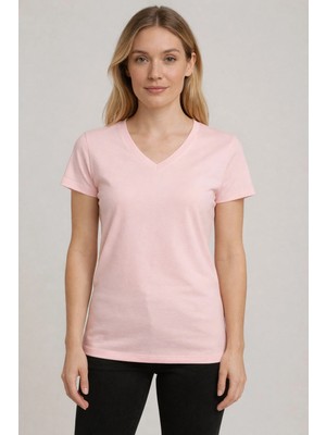Prolet V Yaka Kadın T-Shirt - Soft Pembe