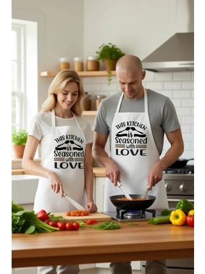 PayBuy Unisex Mutfak Aşçı Önlüğü Sevgiye Baharatlanmış Baskılı Vintage Stil Rahat Kesim Günlük Modern Şık