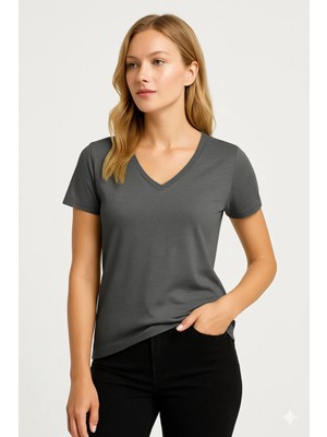Prolet Kadın V Yaka Basic Tişört – Limited Color Drop