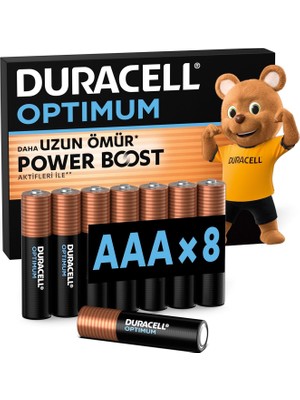 Duracell Optimum Aaa Ince Kalem Pil (8’li Paket) - Alkalin Pil 1,5V - Pil Saklama Paketi - LR03 MX24