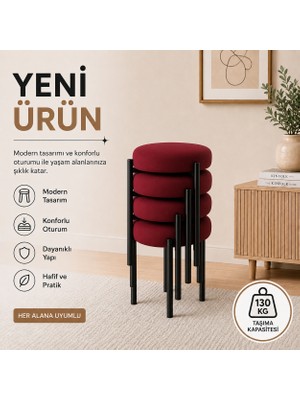 Evdera Mobilya Cemre 4lü Puf Tabure Bench Makyaj Sandalyesi Siyah Ayak