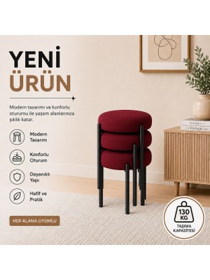 Evdera Mobilya Cemre 3lü Puf Tabure Bench Makyaj Sandalyesi Siyah Ayak