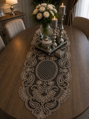 Lena Maison Luna Siyah Tül Üzerine Nakış Işlemeli Runner 105 CMX35 cm
