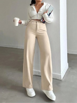 Shevega Krem Bol Paça Salaş Wide Leg Jeans