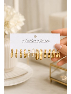 Trend Collection Kadın Gold Çoklu Küpe Seti – 6’lı Şık ve Trend Tasarım