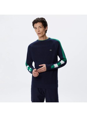 Lacoste Erkek Regular Fit Uzun Kollu Bisiklet Yaka Renk Bloklu Lacivert Triko