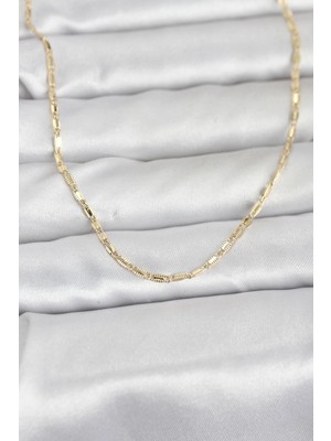 ALK Mey Ithalat® cm 14K Gold Renk Lazerli Zincir Model 60 cm Kadın Kolye