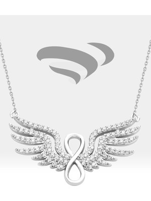 Tayfun Silver Zirkon Mikro Kesim Kanat Detay ile Sonsuzluk 925 Ayar Gümüş Kolye