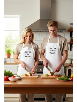 PayBuy Unisex Mutfak Önlüğü Taco Baskılı Retro Tasarım Dijital Baskı Rahat Kesim Günlük Aşçı Modern Şık