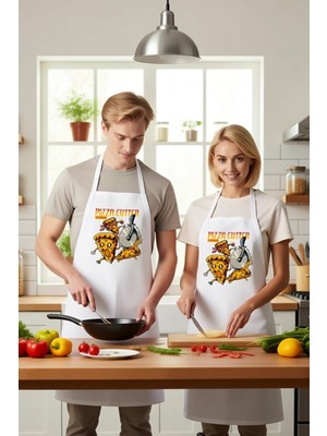 PayBuy Unisex Mutfak Önlüğü Pizza Kesici Teması Grafik Baskılı Rahat Kesim Aşçı Günlük Modern Şık Konforlu