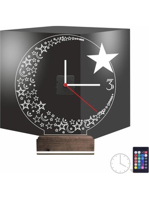 Luvivia Türk Bayrağı Ay Yıldız V2 Saatli 3D Lamba - Masa Gece Lambası