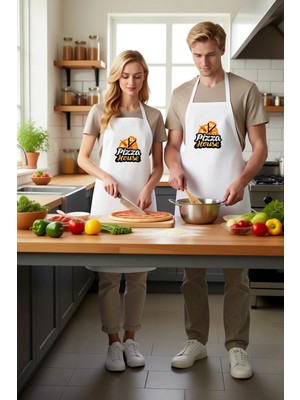 PayBuy Unisex Mutfak Önlüğü Pizza House Retro Baskı Nostaljik Tasarım Rahat Kesim Günlük Aşçı Modern Şık