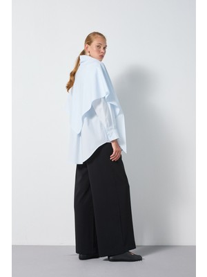 Minaaise Fularlı Oversize Poplin Gömlek Mavi