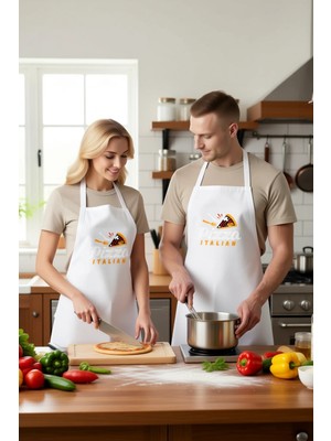 PayBuy Unisex Mutfak Önlüğü Italyan Pizza Baskılı Rahat Kesim Boyundan Askılı Cepli Günlük Aşçı Modern