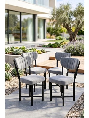 Bezos Sandalye 4 Adet Baby Face Kumaş Metal Ayak Modern Mutfak Sandalyesi Cafe Balkon Ofis Elma