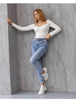 Shevega Buz Mavi Kar Yıkama Mom Jeans