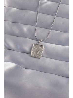 ALK Mey Ithalat® 316L Çelik Zincir Gümüş Renk Zirkon Taşlı Ay Yıldız Figürlü Tarot Kolye