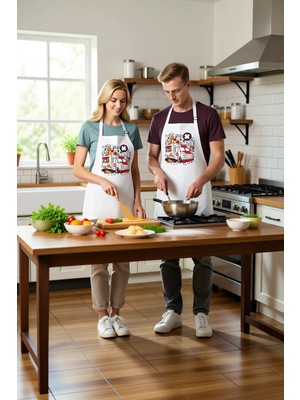 PayBuy Unisex Mutfak Önlüğü Pizza Baskılı Itfaiye Temalı Grafik Desen Rahat Kesim Günlük Kullanım Modern