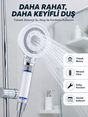 ALK Yüksek Basınçlı Filtreli Duş Başlığı Mineral Filtreli Su Tasarruflu El Duşu - Lisinya