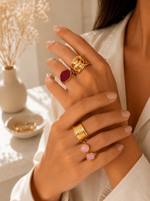 Girift Vintage Hovira Gold 4 Adet Taşlı Yüzük