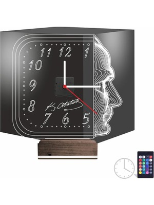 Luvivia Atatürk Imza Silüet Saatli 3D Lamba - Masa Gece Lambası