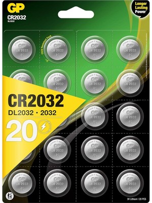 GP CR2032 3V Lithium Knopfzellen, 20 Stück Li-Mn Knopfbatterien Cr 2032 - 3 Volt Im 20-Er Pack, Batteri