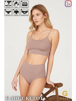 Goddy Yüksek Bel Basic Lazer Kesim Bikini Külot 6'lı Paket Polimer Premium Yumuşak Kumaş